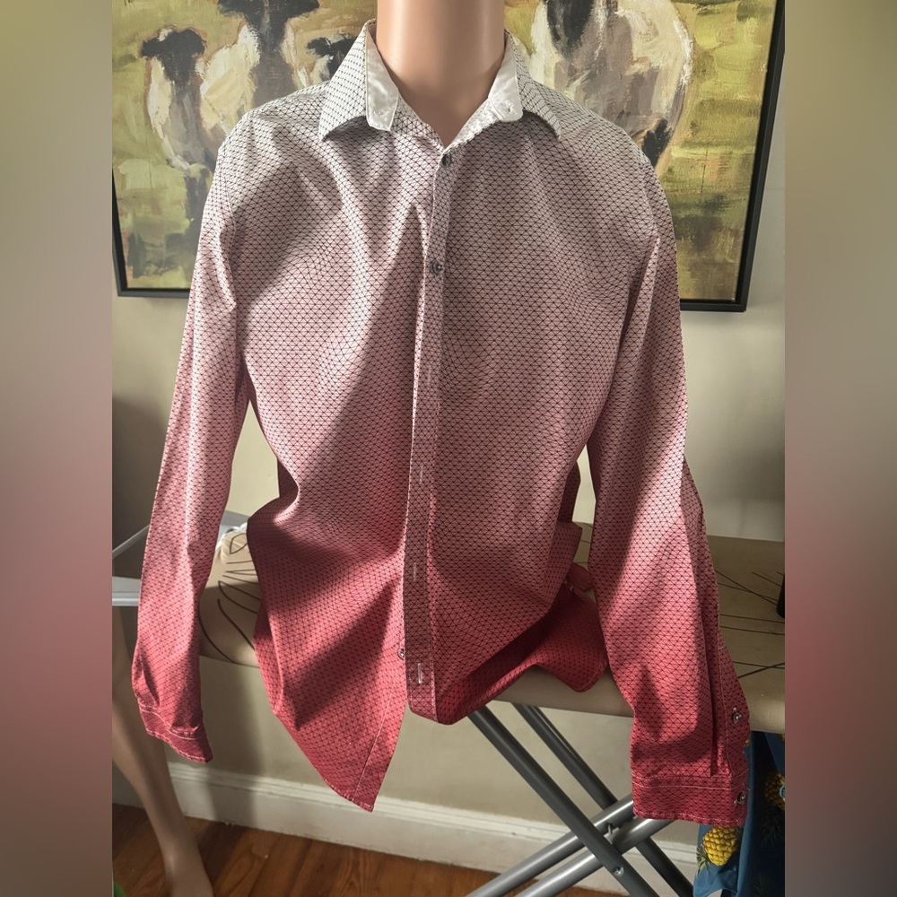 INC International Concepts Men's Red and White Gradient Shirt